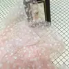 Tecido de Malha Americana de Nylon com Flockagem Floral Pequena, Tecido de Margaridas para Brinquedos, Vestidos, Acessórios de Cabelo, Materiais DIY