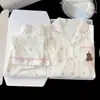 Pijama de Dibujos Animados Lindo para Niños Primavera y Otoño Manga Larga Pantalón Largo Algodón Delgado Set de Nube para Niñas Cuello Solapa Dibujos Animados Ropa de Casa