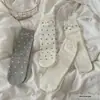 Meias Sem Costura com Laço para Mulheres, Meias de Cano Médio, Estilo Fino Primavera/Verão, Padrão de Estrelinhas Pequenas, Cinza e Branco, Estilo Coreano, Meias Largas Estilo Ins, Meias de Algodão