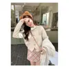 Casaco Suéter Bordado Outono Estilo Coreano Feminino Outono/Inverno Petite Solto Tricô Preguiçoso Cardigan Top
