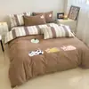 Novo Conjunto de Cama de Quatro Peças Aconchegante com Listras e Xadrez, 60 Contagens, Algodão Escovado, 100% Algodão Puro, Capa de Edredom Fofa e Lençol com Elástico
