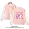 Jaqueta de beisebol feminina Xingzhikabi 2023, nova roupa esportiva rosa infantil, jaqueta de primavera para crianças de médio e grande porte