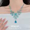Colar de Noiva Retro Francês, Colar Exagerado Azul Gota d'Água Retro de Alta Qualidade, Brincos, Acessórios para Vestido de Noite
