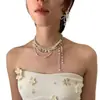 Collar Versátil Dulce Apilable de Lujo Ligero Diseño de Nicho Cadena para Clavícula con Borla de Perlas Multicapa Collar de Moda de Alta Gama