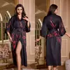 Roupão Feminino Estampado Plus Size de Verão, Roupão de Banho de Cetim Imitação de Seda de Luxo, Roupa de Casa Feminina