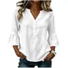 2026 Amazon Transfronterizo Europeo y Americano Algodón y Lino Estilo Francés Suave Manga de Campana Holgada Casual Camisa Top para Mujer