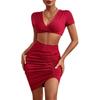 Bai Fen Zhi Yi Amazon Transfronterizo Verano Estilo Europeo y Americano Comercio Exterior Sexy Vestido Traje Rojo Ajustado para Mujer