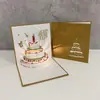 Cartão de aniversário musical com luz 3D estéreo bolo cartão de felicitações gravável presente feito à mão DIY cartão de bênção para funcionários