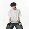 2026 Verão Nova Marca Tendência Masculina Camiseta Bordada de Manga Curta Casal Manga Meia Manga Top Solto Camiseta Jovem Top