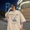 Camiseta de Manga Corta West Coast High Street para Hombre, Versátil Diseño Casual de Verano, Top Holgado con Cuello Pequeño para Pareja, Ropa para Hombre