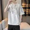 Camiseta de Manga Corta con Cuello Redondo para Hombre Verano Delgada Manga de Tres Cuartos Adolescentes Guapo Estampada Casual Tops de Media Manga