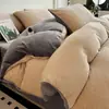 Juego de ropa de cama de cuatro piezas de terciopelo de leche, color liso, engrosado, para invierno, con una sábana bajera de forro polar por ambos lados y una funda de edredón de forro polar de coral