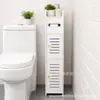 Gabinete de baño transfronterizo, pequeño gabinete de almacenamiento para baño, instalación sin perforaciones, gabinete de baño de lado estrecho con portarrollos de papel, estante de almacenamiento para espacios pequeños