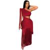 C7428 Transfronteiriço Aliexpress Amazon Moda Europeia e Americana Feminino Sexy Casual Uma Alça Franja Vestido Longo Saia