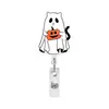 Nuevo portajet de identificación médica de acrílico con diseño retráctil y giratorio de gato negro, fantasma y calabaza, con purpurina y una lengüeta de extracción
