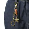 Chaveiro Estrela de Cinco Pontas Vintage Desgastado, Pingente Personalizado de Couro Trançado, Chaveiro de Carro Estilo Retro Americano