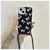 Funda para teléfono móvil con lazo estilo Ins para Apple 15, con correa cruzada, compatible con iPhone 14, Pro Max, funda blanda negra de 13 pulgadas.