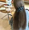 Pinza de Plátano de Malla con Pedrería Estilo Suave para Mujer, Pinza para el Cabello de Color Sólido con Pliegues para la Parte Posterior de la Cabeza, Accesorio para el Cabello con Pinza Vertical para Cola de Caballo Alta