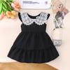 Vestido de Verano para Niña 2026 Nuevo Estilo Vestido de Princesa de Manga Corta con Cuello de Encaje y Elegante Falda Plisada para Bebés para Usar Afuera