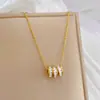 [Aço titânio corpo inteiro] três anéis incrustados com diamante cintura fina estilo simples colar de ouro real em forno feminino ins celebridade da internet corrente de clavícula