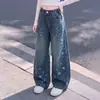 Calça Jeans Reta Outono para Meninas 2026 Novo Estilo Calças Largas Casuais para Meninas do Ensino Fundamental e Crianças Maiores