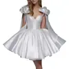 Vestido de Festa Liso com Alças Finas e Design de Laço, Vestido Curto para Festas de Aniversário e Bailes, Vestido para Mulheres Baixas