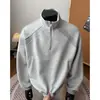 Directo del fabricante: Diseño casual de media cremallera estilo japonés, colección de primavera, sudadera simple y deportiva para hombre con bolsillos tipo canguro y cuello alto