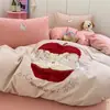 Juego de ropa de cama de cuatro piezas de algodón puro, engrosado, grado A, con cepillado, bordado con aplicación de dibujos animados, con funda de edredón de algodón puro y juego de tres piezas, disponible en tamaños de 1,5 m y 1,8 m