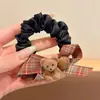 Laço de Cabelo de Urso de Veludo com Laço Xadrez Fofo de Desenho Animado para Meninas, Elástico Alto Durável, Elástico para Coque, Corda de Cabelo para Mulheres