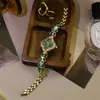 Pulsera de Trébol de Cuatro Hojas de Moda con Reloj de Cuarzo para Mujer con Piedras Preciosas de Colores y Diamantes Completos, Reloj de Transmisión en Vivo Más Vendido