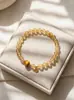 JinZhao Novo Estilo Chinês Citrino Natural Quartzo Rutilado Dourado Pulseira Feminina Moeda de Cobre Olho de Tigre Pulseira de Moeda de Cobre
