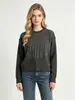 Fábrica de Origem Transfronteiriça Outono/Inverno Trabalho Pesado Lantejoula Franja Acabamento em Pele Camada Base Feminina Gola Redonda Senso de Design Malha Top