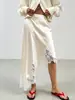 Saia da Moda e Versátil com Barra de Renda para o Trabalho, Estilo Suave, Corte Justo, Formato Irregular, Estilo Leve de Verão