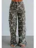 Jeans de Trabajo Camuflaje Vintage Nuevos Transfronterizos 2026 para Mujer, de Cintura Alta, Pierna Ancha, Multibolsillos, Desgastados, Pierna Recta