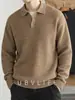 Suéter de Punto para Hombre 2026 Otoño/Invierno Tencel Terciopelo Canalé Vertical Media Cremallera Cuello Polo Estilo Old Money Hombro Caído