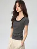 Camiseta Listrada de Algodão Puro de Alta Qualidade Feminina Verão Nova Gola Redonda Color Block Slim Fit Valorizadora Manga Curta Camiseta Básica