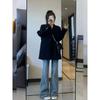 Jeans estilo americano retrô azul micro flared para mulheres primavera e outono novo plus size menina gordinha cintura alta emagrecimento perna larga calças de limpeza
