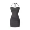 Vestido de Alcinha Sexy Estilo Hot Girl, Novo Estilo de Verão com Bojos, Vestido Bodycon Acinturado Franzido, Vestido Curto Regata