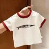 Roupas de Verão Estilosas com Estampa e Manga Curta para Bebês/Crianças Pequenas Meninas, Camiseta de Algodão Puro Estilo Novo para Meninas Pequenas, Blusa Solta Respirável para Crianças