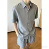 Traje Casual Estilo Old Money para Homens, Estilo Fino de Verão, Camisa de Seda Gelada Relaxada e Preguiçosa, Shorts de Manga Curta, Conjunto Completo