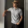 Camiseta tipo Polo de Punto para Hombre Manga Corta Solapa Cuello en V Cuello de Gaviota Rayas Estilo Old Money Negocios Verano Fábrica Transfronteriza Venta al por Mayor