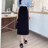 Falda Negra de Corte A para Mujer con Figura de Pera Primaveral, Cintura Alta Pequeña Aspecto Adelgazante Elegante Falda Larga con Abertura a Medio Paso