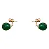 Pendientes de Aguja de Plata con Bola Verde Estilo Medieval Pendientes de Moda de Lujo Ligero Pendientes Versátiles Simples Venta al por Mayor de Nicho