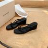 Pantuflas de Piel de Oveja Uva Mamá Tacón 6cm de Alto para Mujer Verano Chanclas Estilo Hada Ropa de Exterior Tira Fina Cuña Chanclas