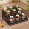 Estante para condimentos para uso doméstico, almacenamiento de especias de varios niveles estilo escalera, simple estante de exhibición de condimentos de arte en hierro para encimeras de cocina