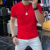 Camiseta de Verano para Jóvenes de Cuello Redondo y Manga Corta de Color Claro para Hombre Top Deportivo de Media Manga para Hombre Casual Combinable Ajustada Combinable Moderna