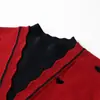 Suéter de Punto con Estampado de Corazones, Cuello Alto y Mangas Largas, Estilo Falso de Dos Piezas para Mujer, Estilo Principios de Primavera 2026, Top Rojo de Moda Ajustado