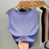 Chaleco de Punto Ropa Exterior para Mujer 2025 Nuevo para Mujer Color Puro Cuello Redondo en Capas con Camiseta Básica Sin Mangas Suelto