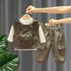 Conjunto de Ropa de Primavera para Niños 2025 Nuevo Estilo Coreano Ropa de Primavera y Otoño para Niños Ropa de Trabajo para Bebés Conjunto de Tres Piezas Moderno para Bebés