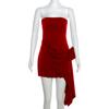 Vestido de verão estilo europeu e americano, novo temperamento transfronteiriço feminino, decoração de flores, cor sólida, sem costas, sem alças, atacado